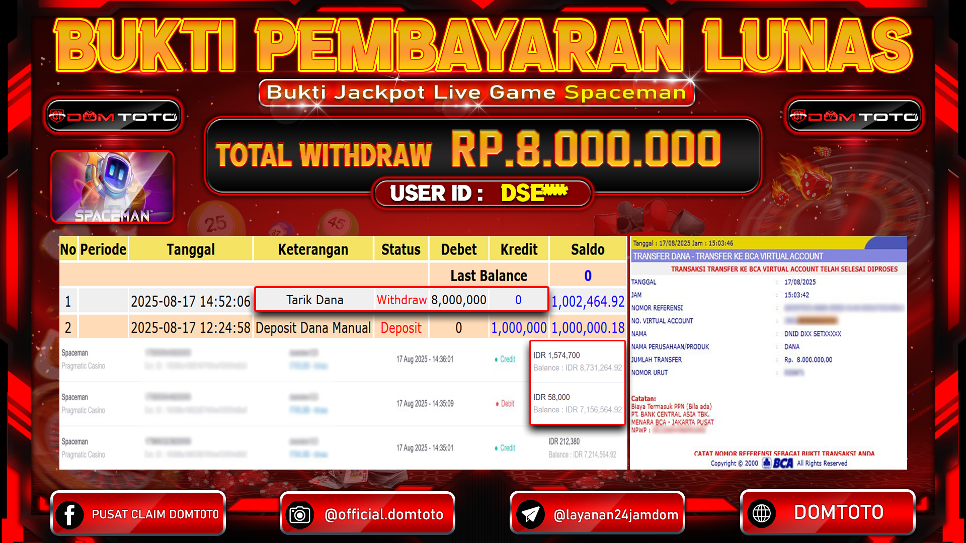 JACKPOT LIVE GAME SPACEMAN 17 AGUSTUS  2025
